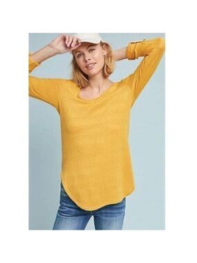 Anthropologie Akemi + Kin Mustard Sylvie Pointelle Roll Up Sleeve Tunic Size S